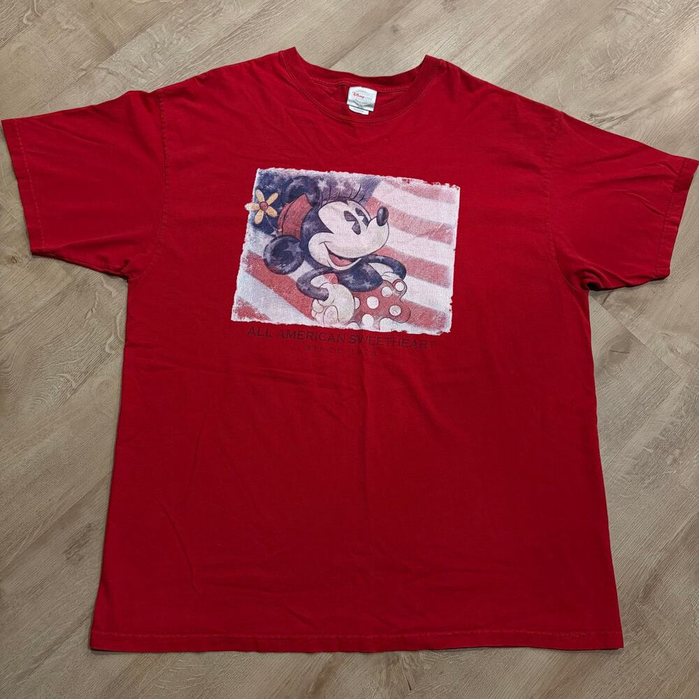 Vintage Y2K Disney Store T-Shirt Men's XXL 2XL Red USA Flag Minnie Mouse Tee